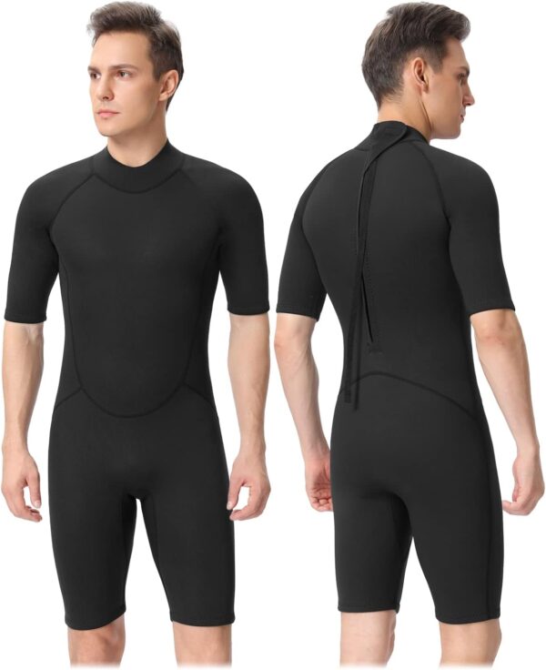 Shorty Wetsuit Men and Women,2mm Neoprene Short Sleeves Wet Suits Back Zip, 1.5mm Shorty Surf Suit Keep Warm in Cold Water for Snorkeling Kayaking Boarding