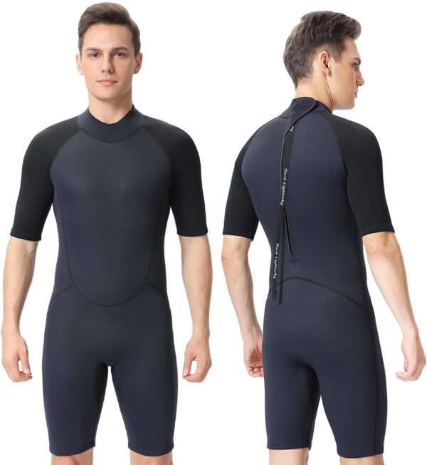 Shorty Wetsuit Men and Women,2mm Neoprene Short Sleeves Wet Suits Back Zip, 1.5mm Shorty Surf Suit Keep Warm in Cold Water for Snorkeling Kayaking Boarding