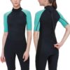 Shorty Wetsuit Men and Women,2mm Neoprene Short Sleeves Wet Suits Back Zip, 1.5mm Shorty Surf Suit Keep Warm in Cold Water for Snorkeling Kayaking Boarding