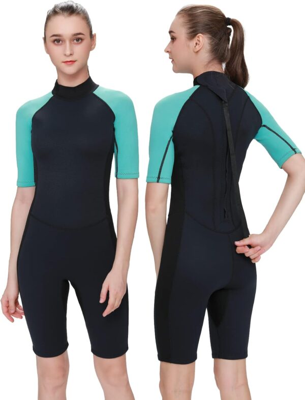 Shorty Wetsuit Men and Women,2mm Neoprene Short Sleeves Wet Suits Back Zip, 1.5mm Shorty Surf Suit Keep Warm in Cold Water for Snorkeling Kayaking Boarding