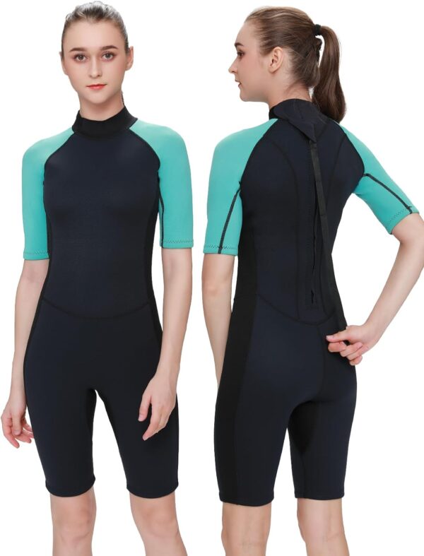 Shorty Wetsuit Men and Women,2mm Neoprene Short Sleeves Wet Suits Back Zip, 1.5mm Shorty Surf Suit Keep Warm in Cold Water for Snorkeling Kayaking Boarding