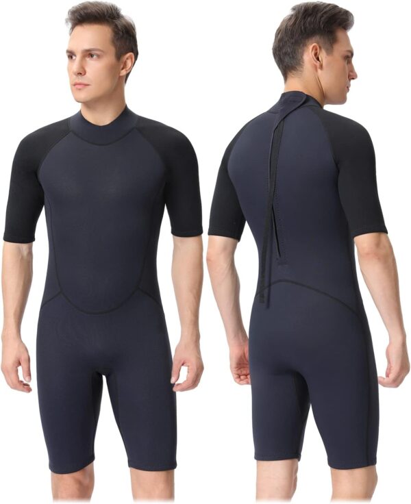 Shorty Wetsuit Men and Women,2mm Neoprene Short Sleeves Wet Suits Back Zip, 1.5mm Shorty Surf Suit Keep Warm in Cold Water for Snorkeling Kayaking Boarding