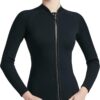 Women Wetsuit Top Swim Jacket Mens Youth Wet Suit Shirt 2mm Neoprene Thermal Swimsuit Front Zip Long Sleeve Cold Water Keep Warm Snorkeling Diving Surfing