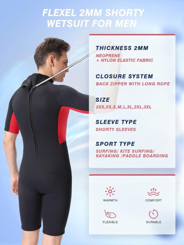 Shorty Wetsuit Men and Women,2mm Neoprene Short Sleeves Wet Suits Back Zip, 1.5mm Shorty Surf Suit Keep Warm in Cold Water for Snorkeling Kayaking Boarding