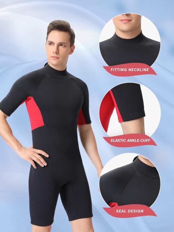 Shorty Wetsuit Men and Women,2mm Neoprene Short Sleeves Wet Suits Back Zip, 1.5mm Shorty Surf Suit Keep Warm in Cold Water for Snorkeling Kayaking Boarding