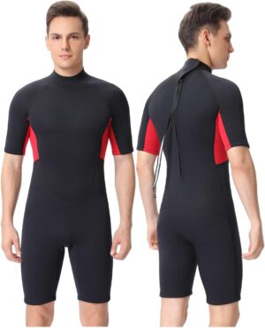 Shorty Wetsuit Men and Women,2mm Neoprene Short Sleeves Wet Suits Back Zip, 1.5mm Shorty Surf Suit Keep Warm in Cold Water for Snorkeling Kayaking Boarding