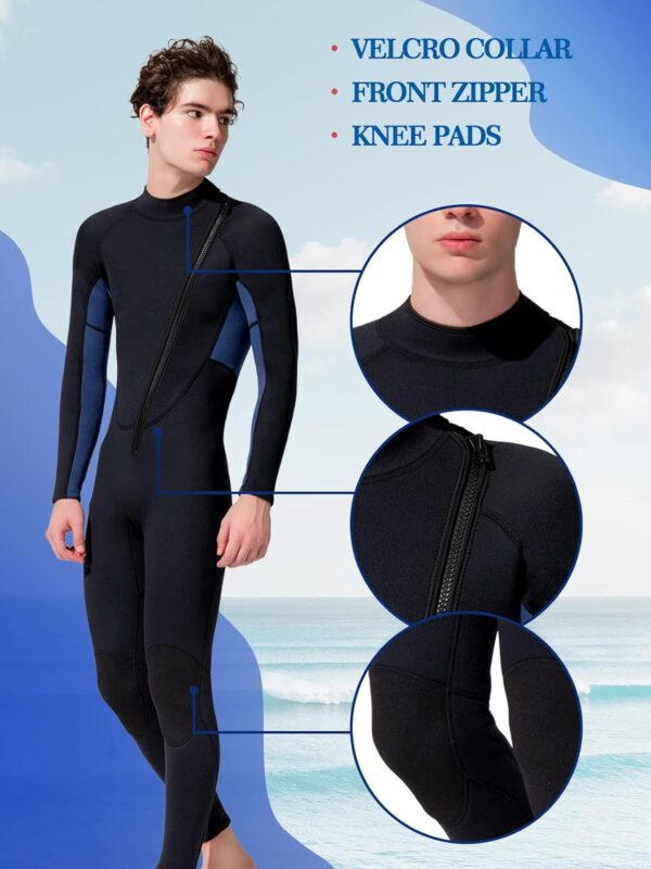 Men Wetsuit Neoprene Wet Suits Womens 3mm Full Body Long Sleeves Front Zipper Swimsuit for Scuba Diving Swimming Surfing Adult in Cold Water