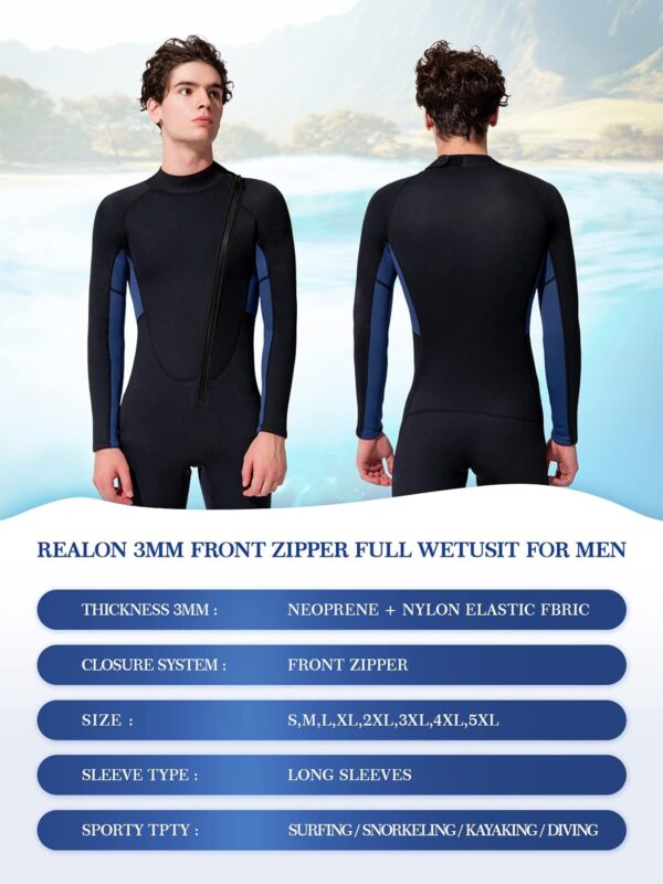 Men Wetsuit Neoprene Wet Suits Womens 3mm Full Body Long Sleeves Front Zipper Swimsuit for Scuba Diving Swimming Surfing Adult in Cold Water