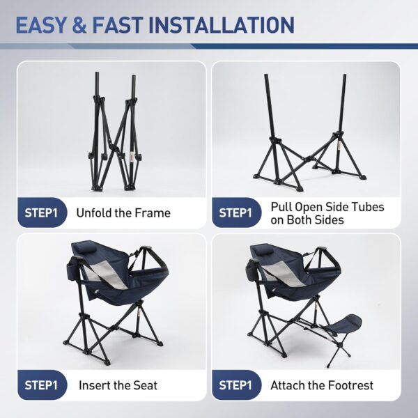 Hammock Camping Chair Folding Chair with Adjustable Footrest, Backrest, and Cup Holder