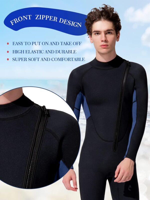 Men Wetsuit Neoprene Wet Suits Womens 3mm Full Body Long Sleeves Front Zipper Swimsuit for Scuba Diving Swimming Surfing Adult in Cold Water