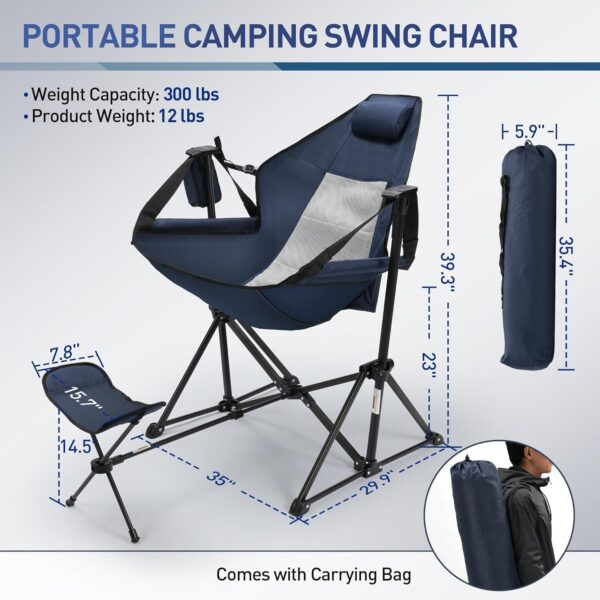 Hammock Camping Chair Folding Chair with Adjustable Footrest, Backrest, and Cup Holder