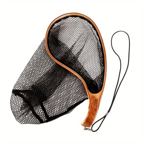 Wooden Fishing Landing Net Burl Wood Handle with Durable Mesh Netting, Available in Small (34cm) and Large (42cm)