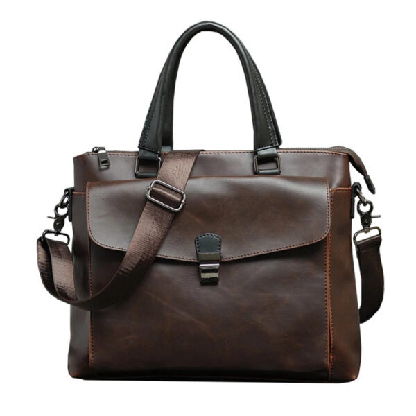 Briefcase For Men Crazy Horse PU Leather Executive Vintage Laptop Office Executive Handbag Tote Messenger Business Crossbody Bag