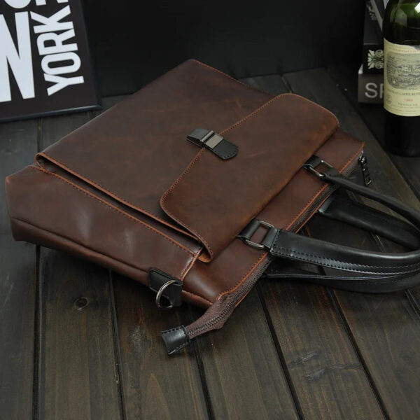 Briefcase For Men Crazy Horse PU Leather Executive Vintage Laptop Office Executive Handbag Tote Messenger Business Crossbody Bag