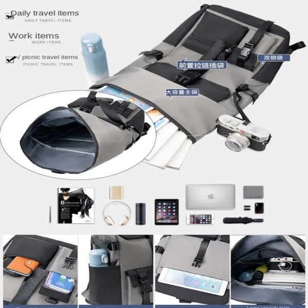 School bag Men's Backpack Waterproof Rollup Backpack Women Travel Expandable USB Charging Large Capacity Laptop Bag Mochilas