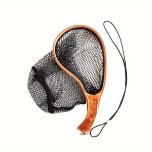 Wooden Fishing Landing Net Burl Wood Handle with Durable Mesh Netting, Available in Small (34cm) and Large (42cm)